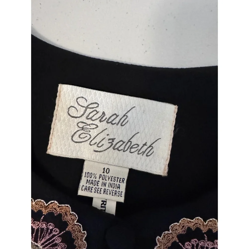 Sarah Elizabeth Black Floral Embroidered Cropped Bolero‎ Jacket Size 10 G3